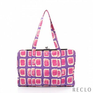 Chanel Coco Mark Shoulder Bag tote purple pink Ivory White silver